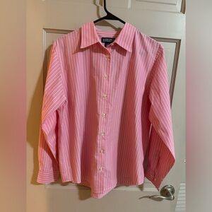 Womens Lands End Pink Pin Stripe Button Down Top Size 12
